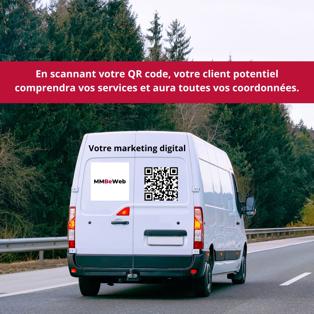 QR code à l'arrière de votre véhicule menant vers une one page avec toutes les infos de votre entreprise
